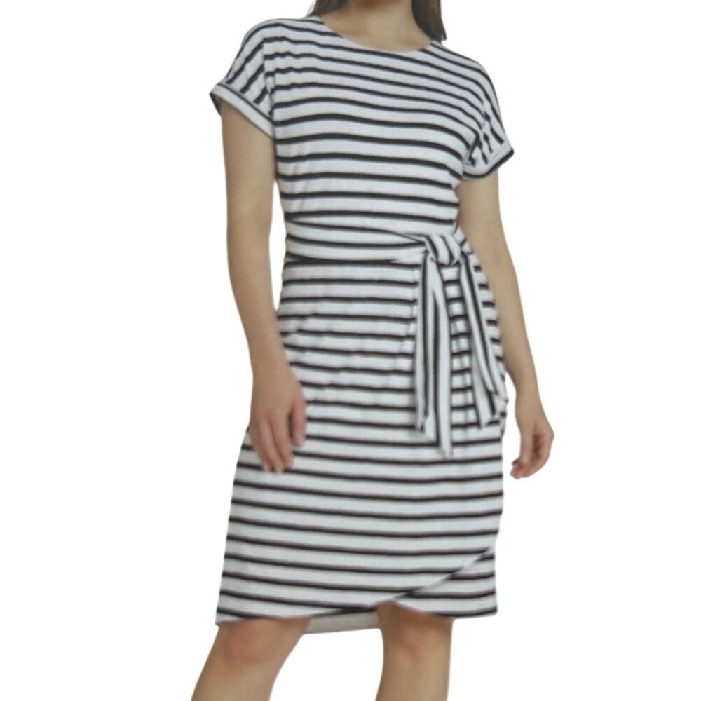 Chaps Women's Crewneck Black and White Stripe Knit Dress XXL
